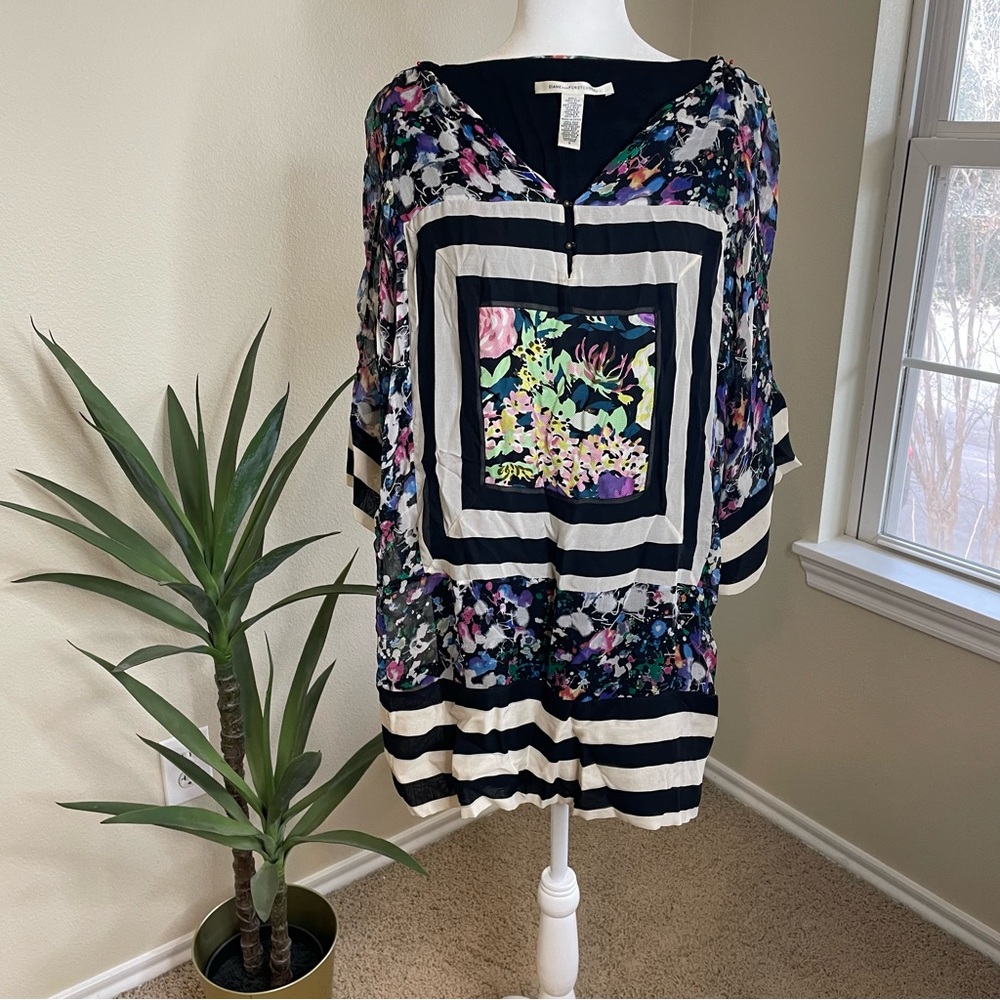 Diane von Furstenberg Sheer Colorful Dress Size 0